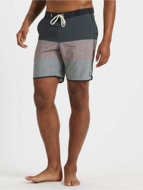 Vuori Men's Swim Shorts in Black with Dusty Rose Accent